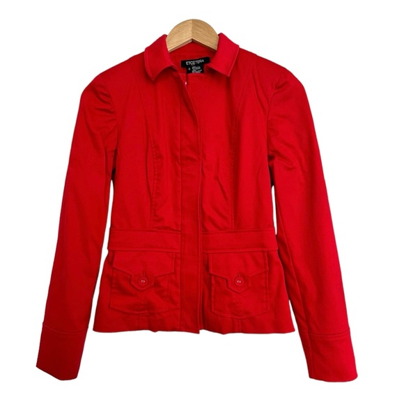 Etcetera Red Two Piece Pant Suit Jacket Full Zip Cotton Spandex Career Size 0 - Picture 9 of 16